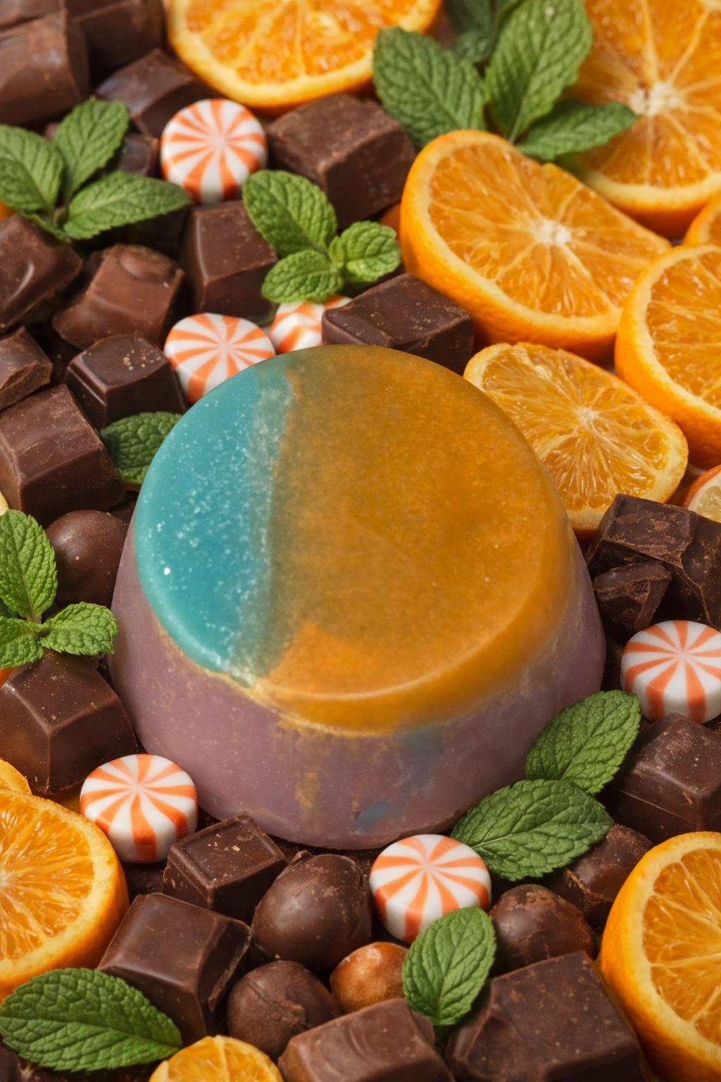 Jabón Artesanal de Chocolate, Menta y Naranja – Aroma Fresco y Dulce